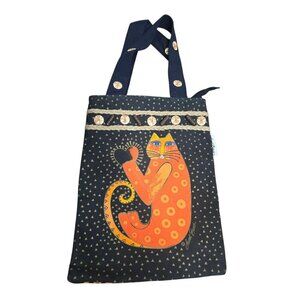 Vintage 90s Laurel Burch Artsy Cat Tote Purse Kitty Eclectic